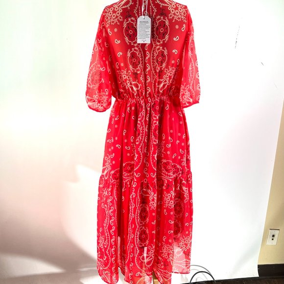 Made With Love Bandana Paisley Dress Womens Size M Red/White Lightweight Lined - Picture 6 of 13
